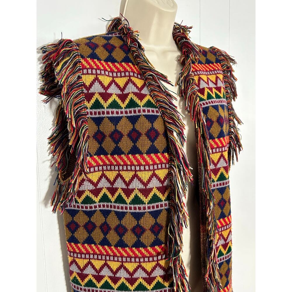 Vintage 70s Expressions by Campus Fringed Festival Sweater Vest Cardigan  Medium